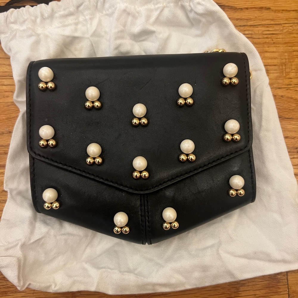 Sandro Lou PM Black Leather Pearl Mini Bag